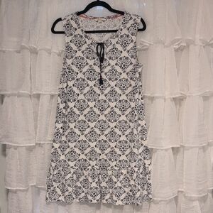 Boden Black and White Sleeveless Tie-Front Printed Dress